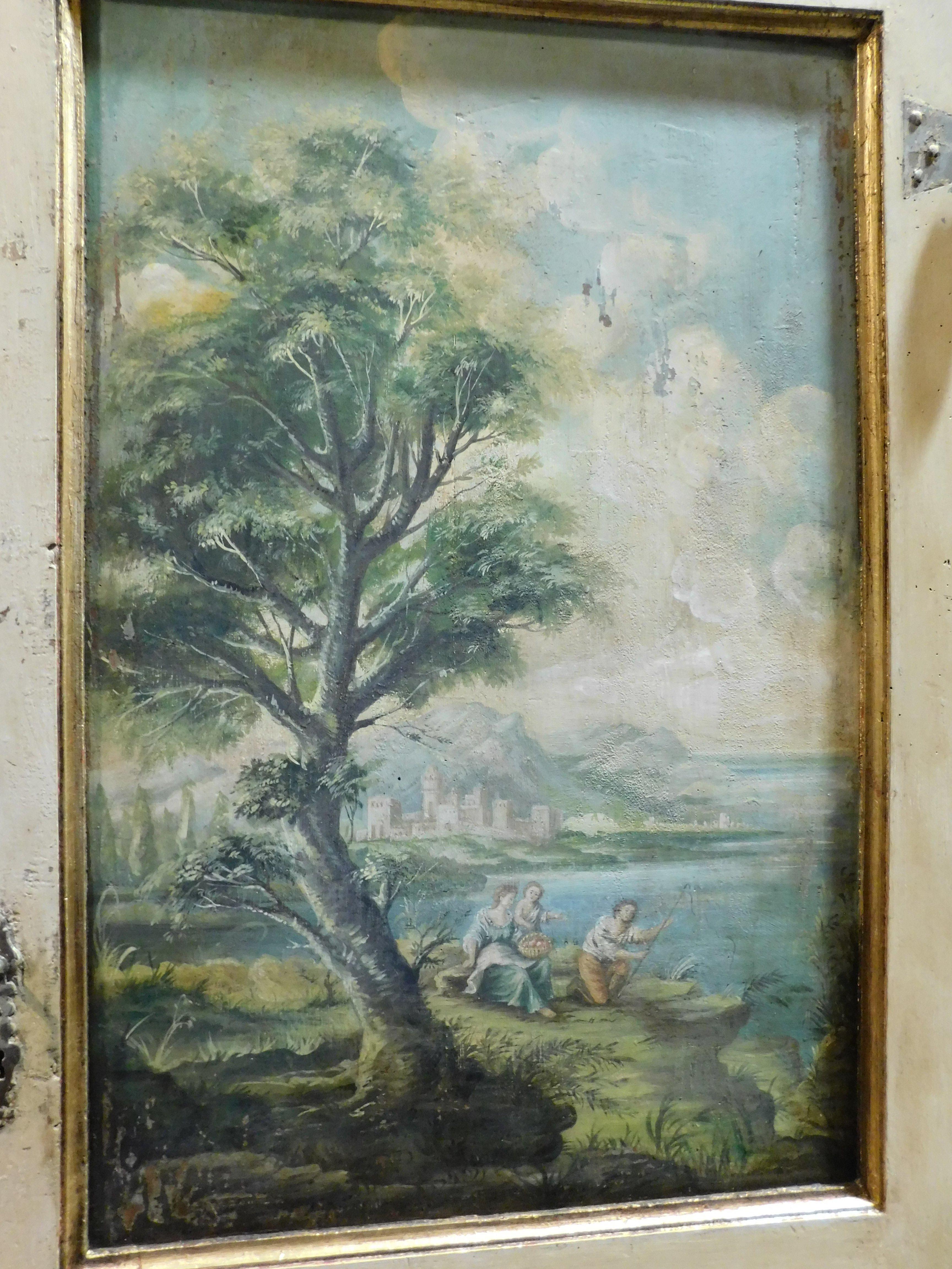 N.2 Porte in legno massiccio riccamente dipinte con telaio alto, Italia in vendita 6