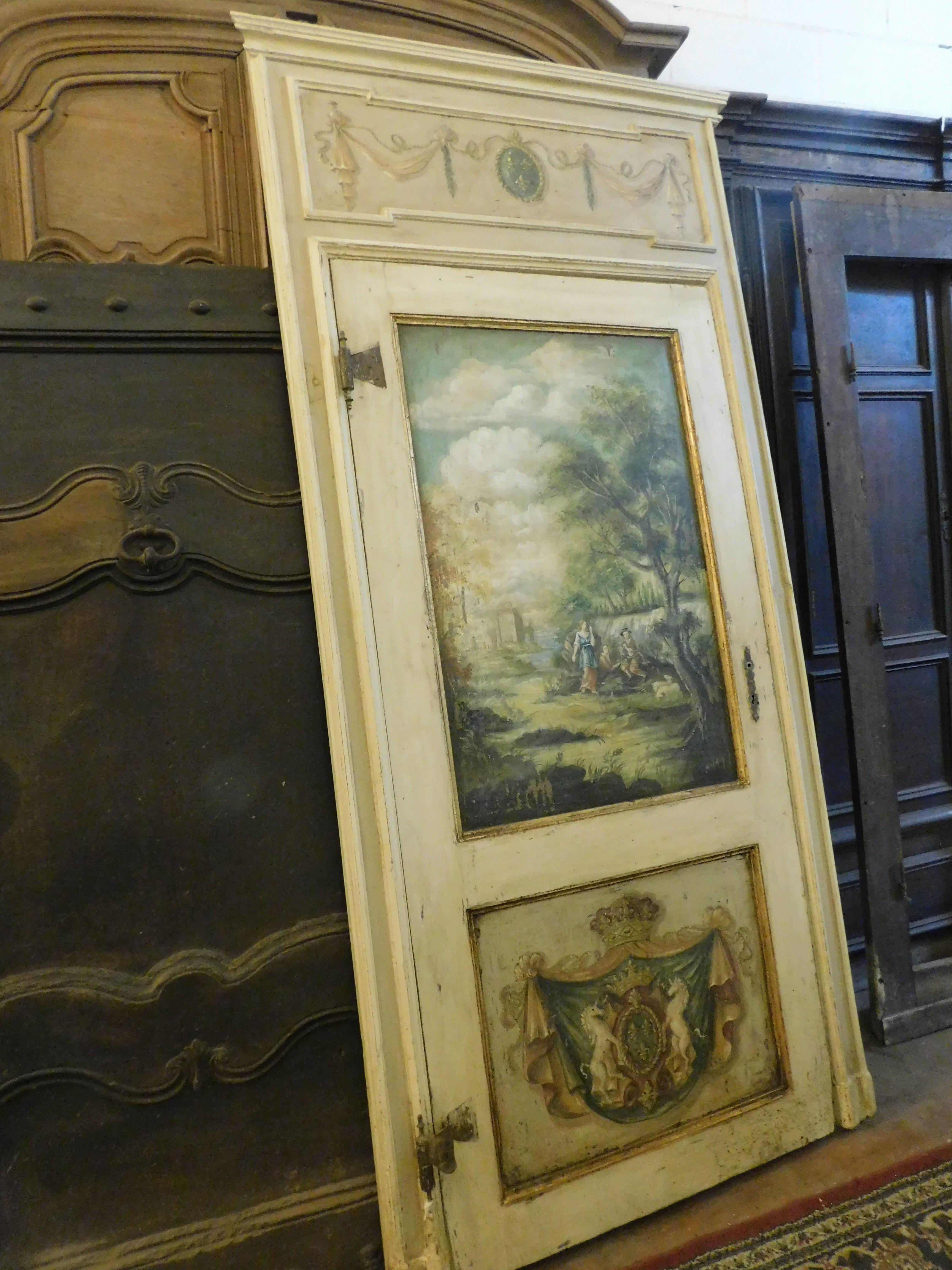 Dipinto a mano N.2 Porte in legno massiccio riccamente dipinte con telaio alto, Italia in vendita