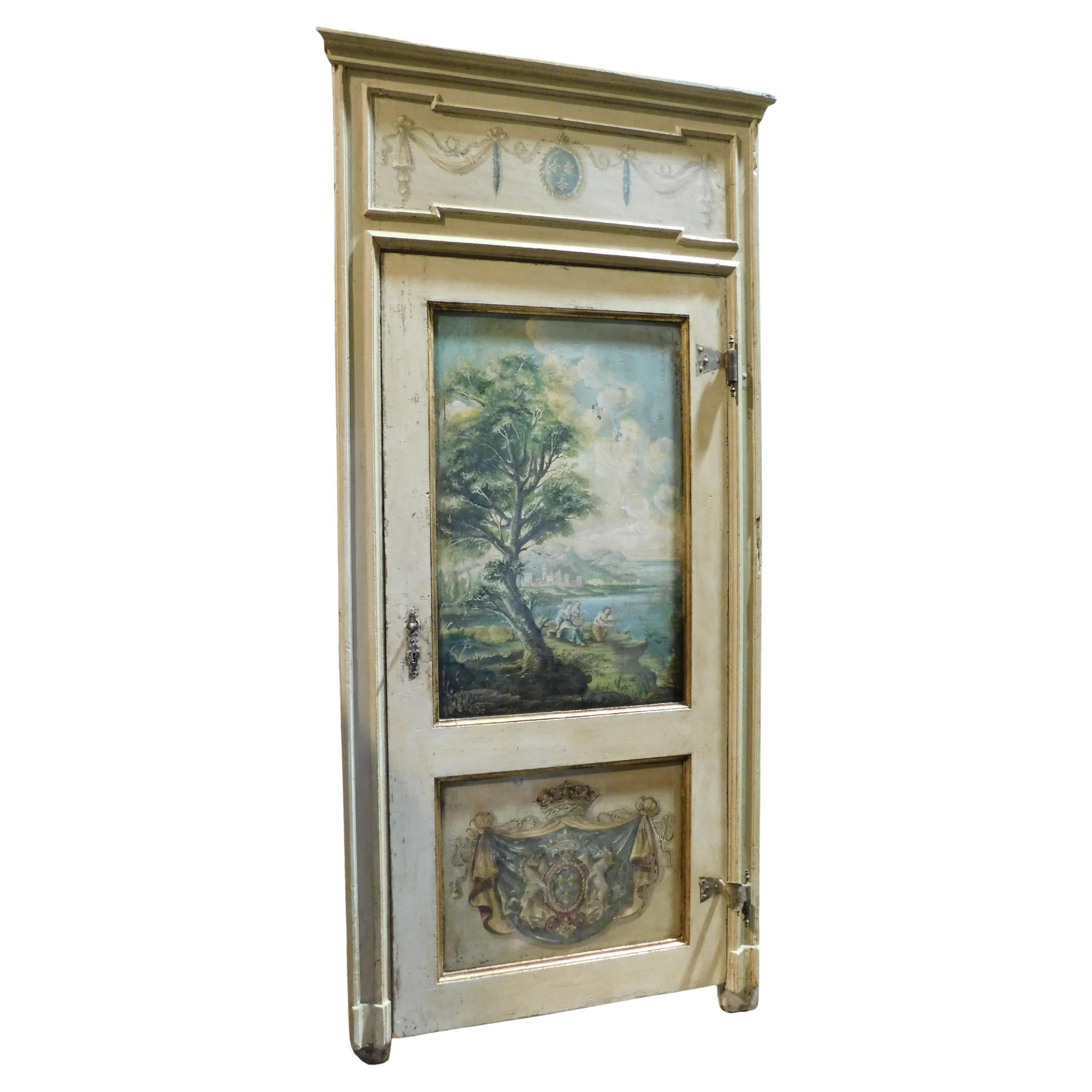 N.2 Richly painted solid wood doors with high frame, Italy