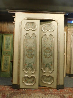 N.2 Set Important Antique Neapolitan Lacquered Doors, Richly Painted, 1700 Italy
