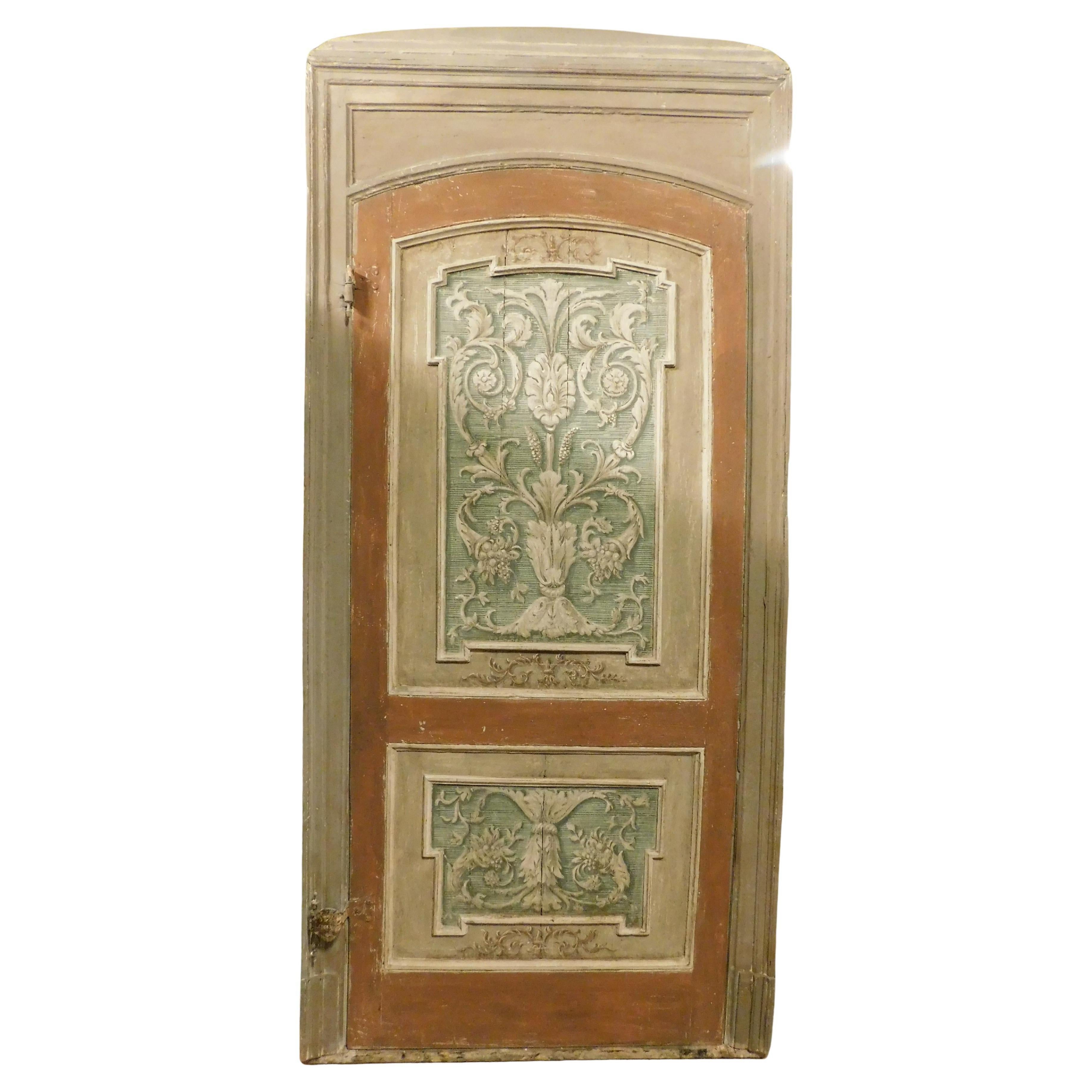 n.2 single-leaf doors, lacquered wood and painted rich floral decorations, Italy