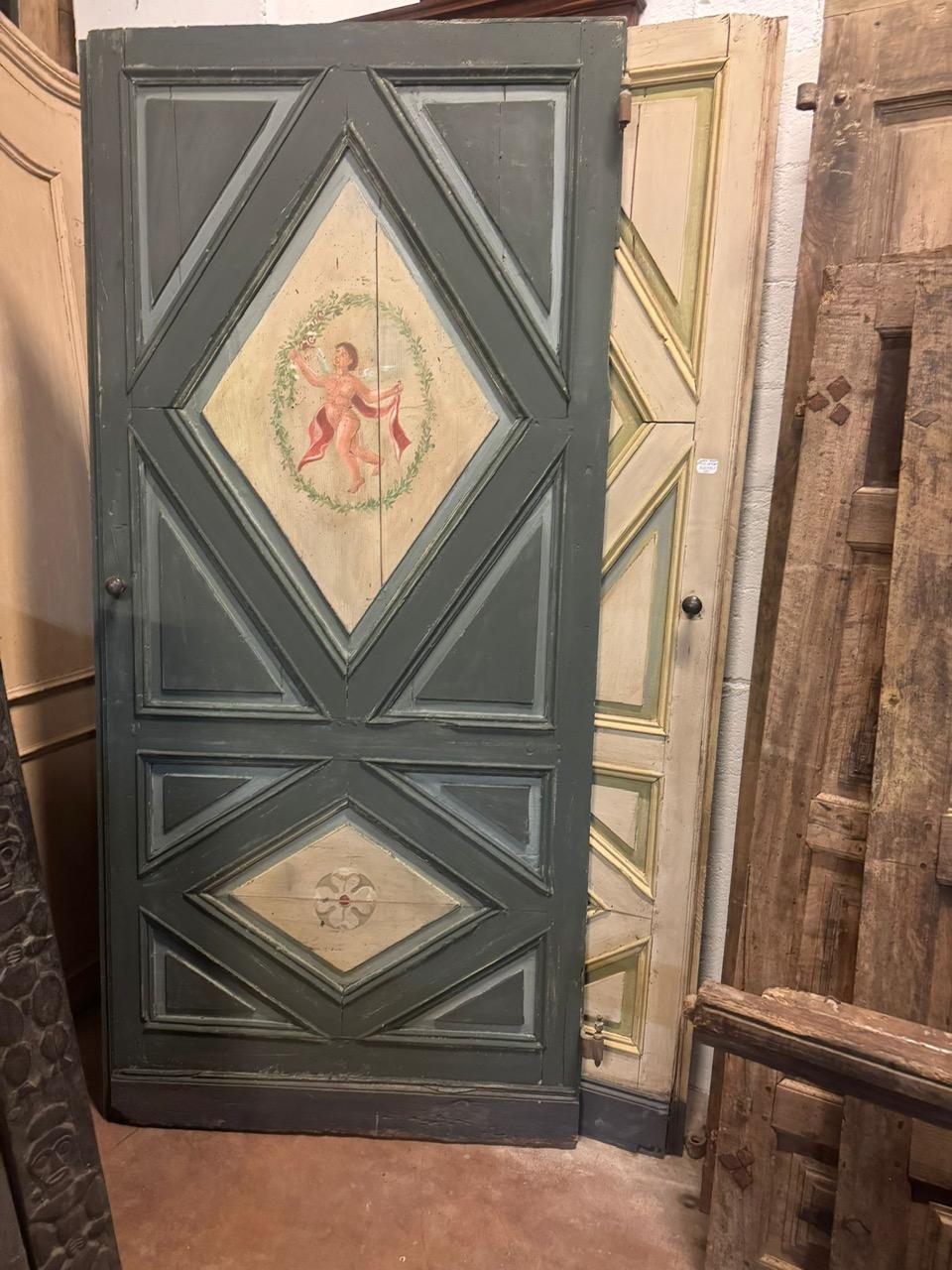 Hand-Painted N.2 single-leaf doors lacquered wood, not identic painted dancing angels, taly For Sale