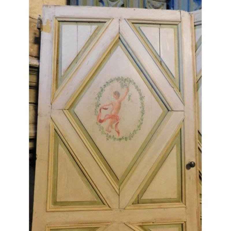 18th Century and Earlier N.2 single-leaf doors lacquered wood, not identic painted dancing angels, taly For Sale