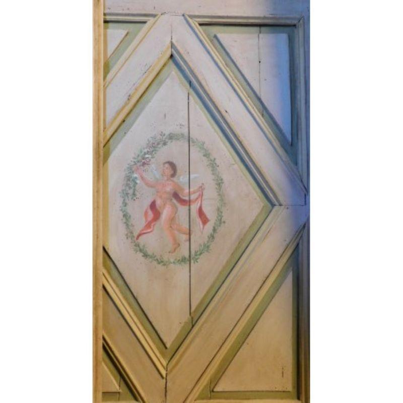 N.2 single-leaf doors lacquered wood, not identic painted dancing angels, taly For Sale 1
