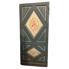 Antique N.2 single-leaf doors lacquered wood, not identic painted dancing angels, taly