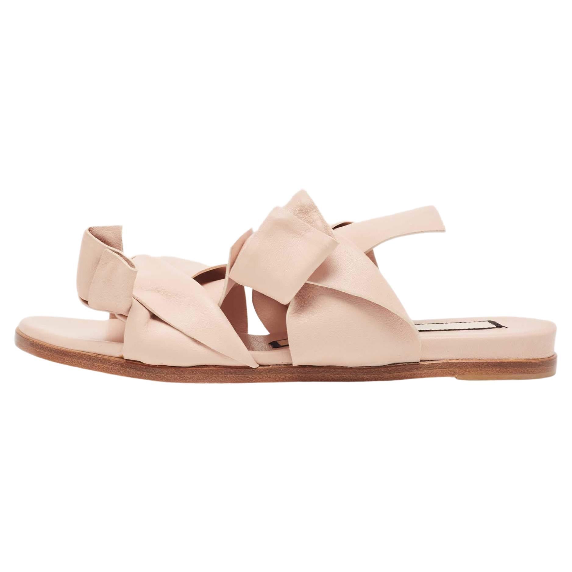N21 Beige Leather Knot Slide Flats Size 37 For Sale