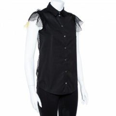 N21 Black Cotton Grid Lace Paneled Feather Trim Shirt XS