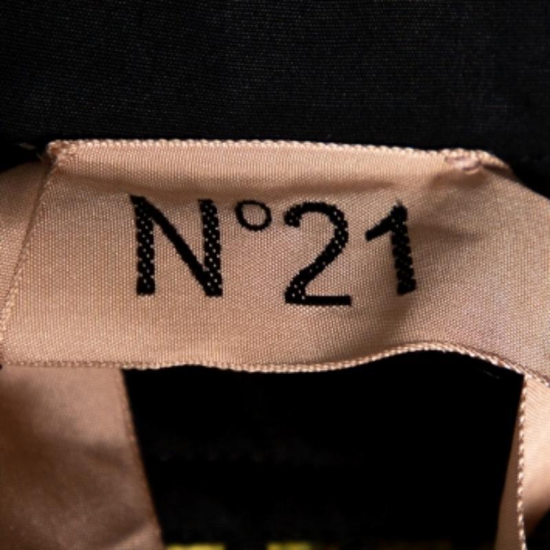 N21 Black Cotton Grid Lace Paneled Feather Trim Shirt XS For Sale 1