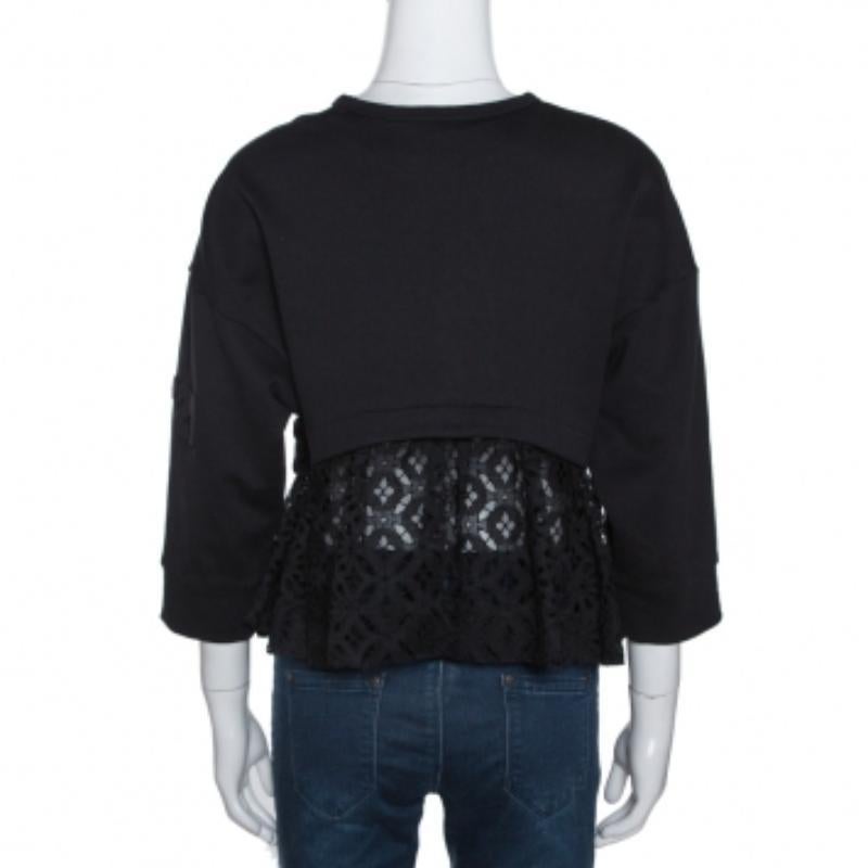 Donna N21 Top nero in spugna di cotone con pizzo e occhielli S in vendita