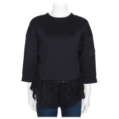 N21 Black Cotton Terry Eyelet Lace Trim Top S