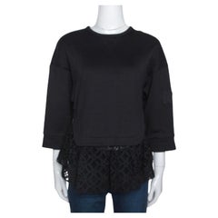 N21 Black Cotton Terry Eyelet Lace Trim Top S