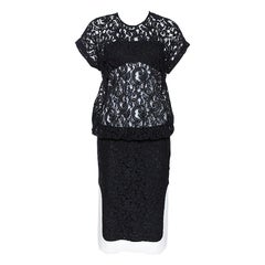 N21 Black Lace Contrast Hem Detail Dropped Waist Dress M