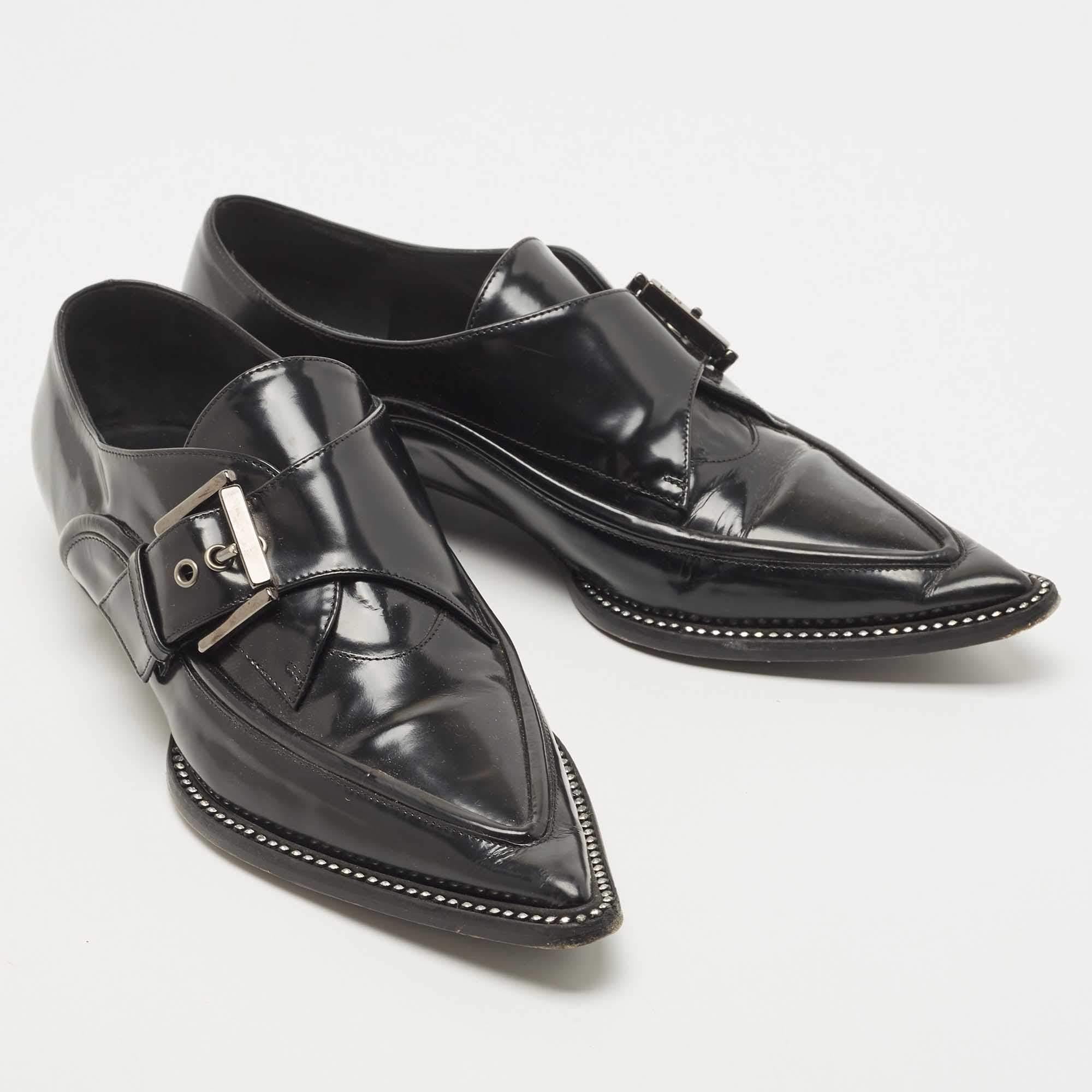 Women's N21 Black Leather Crystal Embellished Buckle Loafers Size 38.5