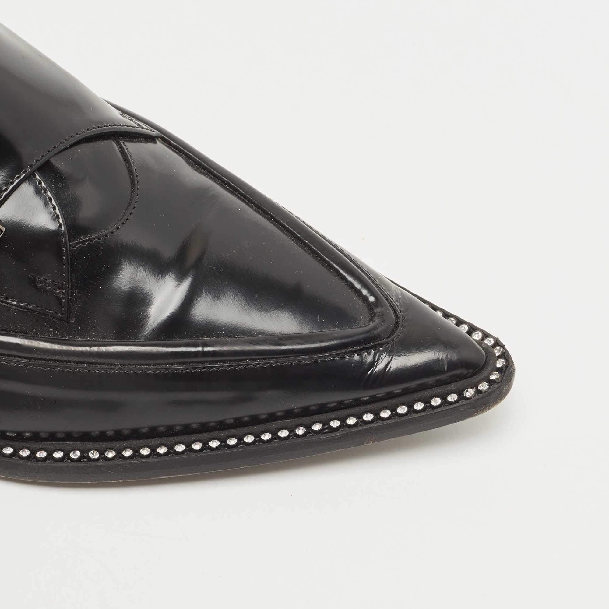 N21 Black Leather Crystal Embellished Buckle Loafers Size 38.5 4