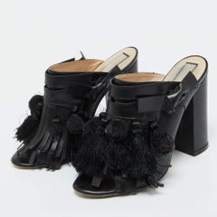 N°21 Black Leather Tassel Fringe Block Heel Mules Size 40