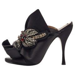 N21 Black Pleated Satin Crystal Embellished Ronny Mules Size 39