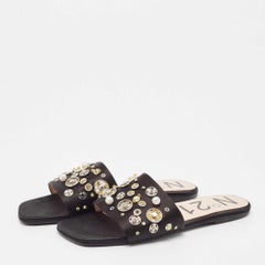 N°21 Black Satin Embellished Flat Slides Size 39