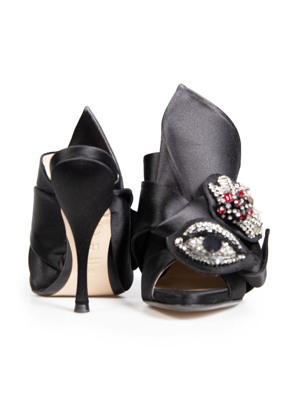 N°21 Black Satin Embellished Heeled Mules Size IT 37 In Good Condition In London, GB