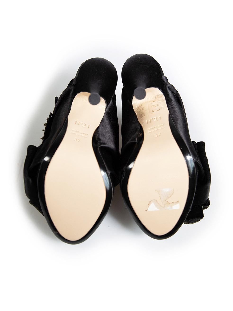 Women's N°21 Black Satin Embellished Heeled Mules Size IT 37