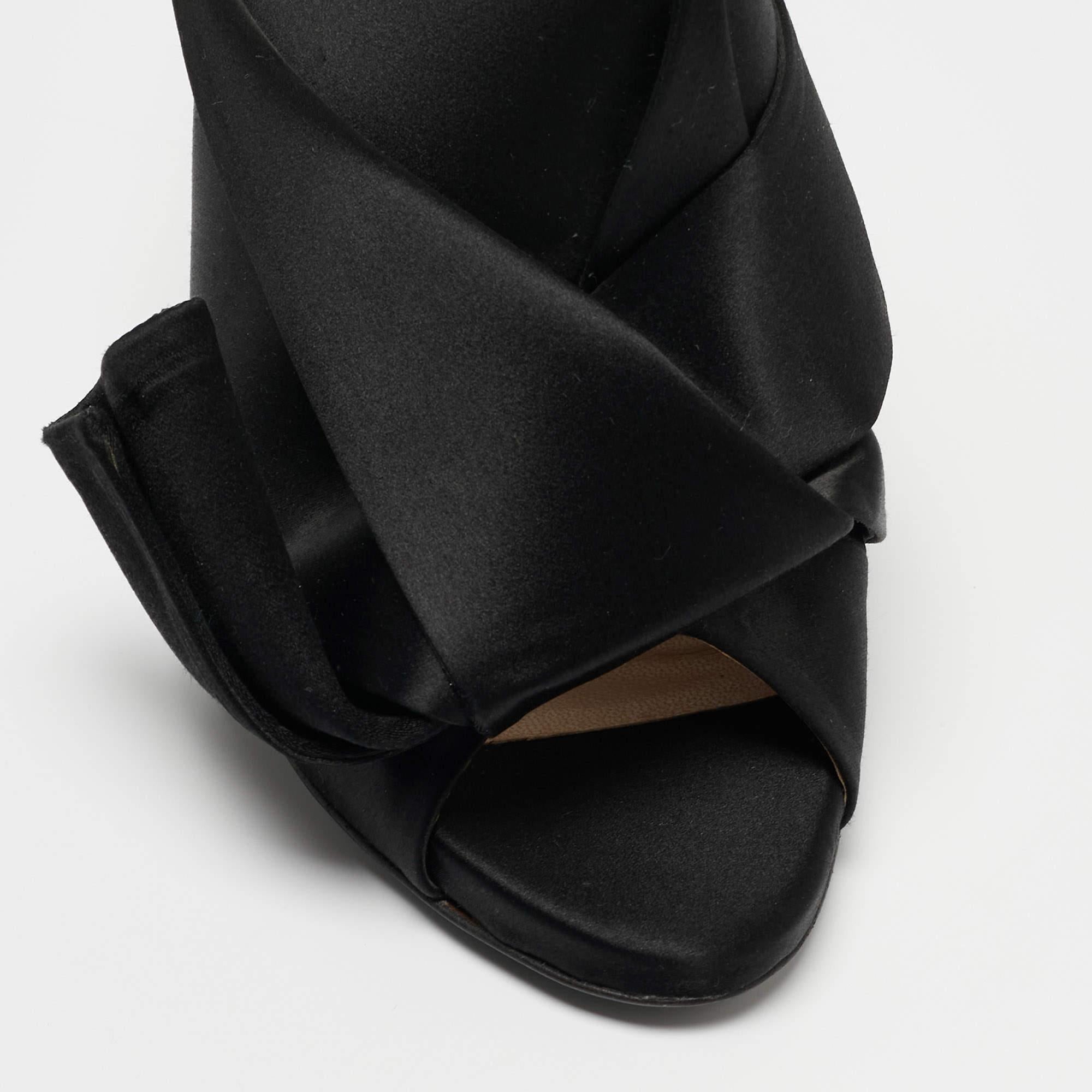 N21 Black Satin Knot Pointed Toe Slide Sandals Size 38 For Sale 1