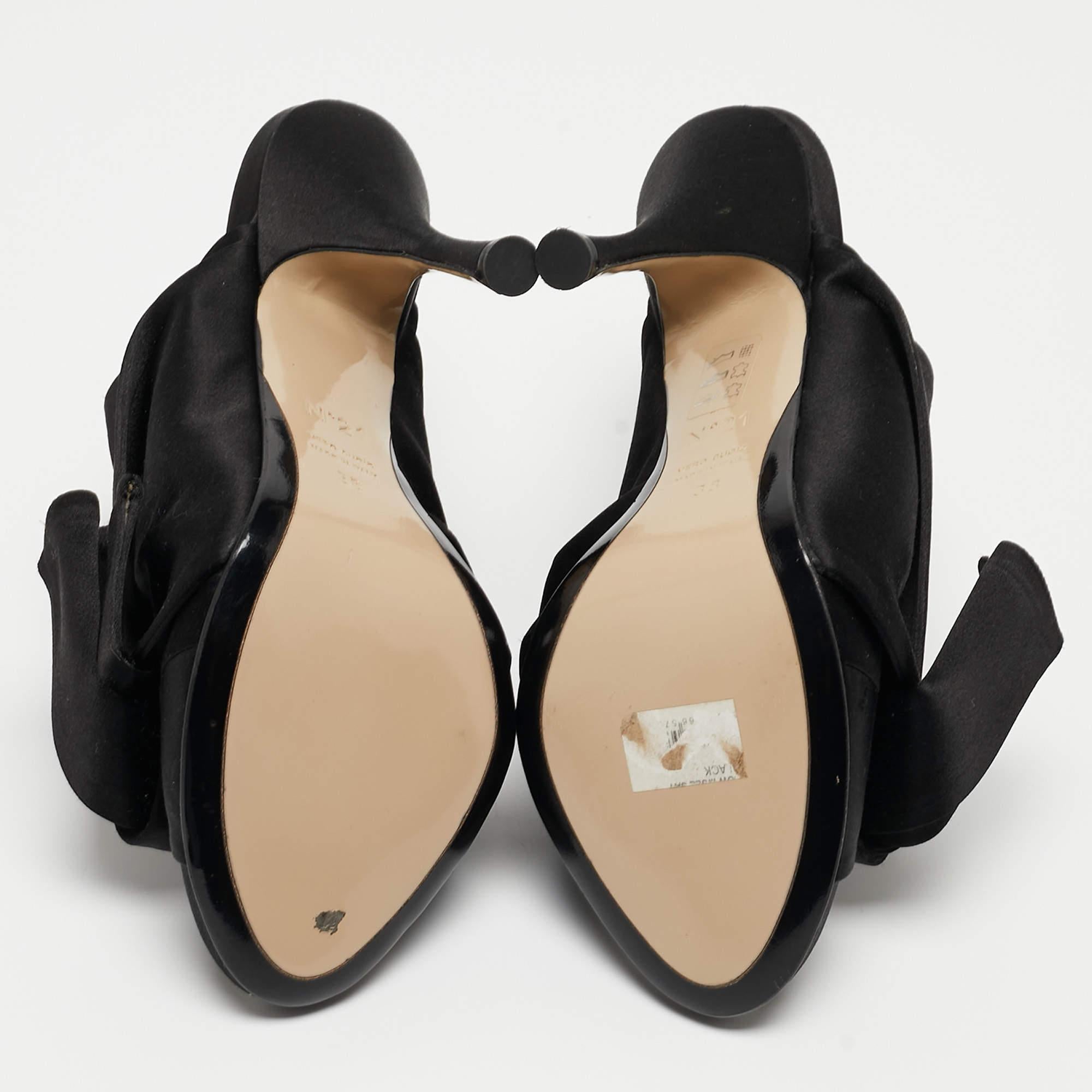 N21 Black Satin Knot Pointed Toe Slide Sandals Size 38 For Sale 3
