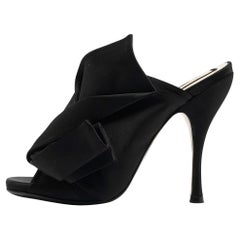 N21 Black Satin Knot Pointed Toe Slide Sandals Size 38