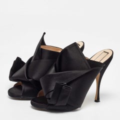 N21 Black Satin Raso Knot Open Toe Mules Size 40