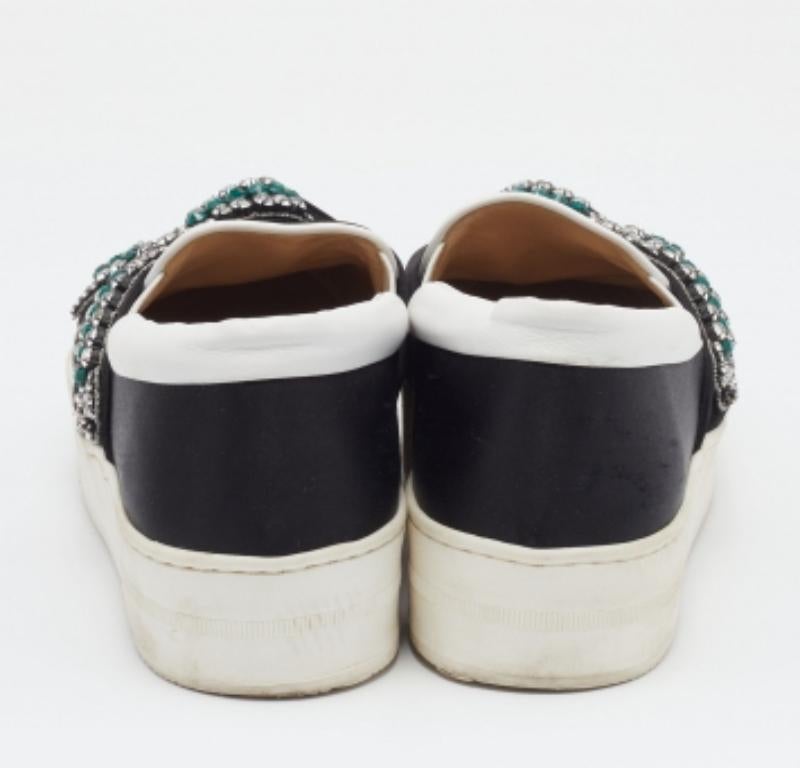 Women's N21 Black/White Satin & Leather Crystal Platform Slip On Sneakers Size 37 For Sale