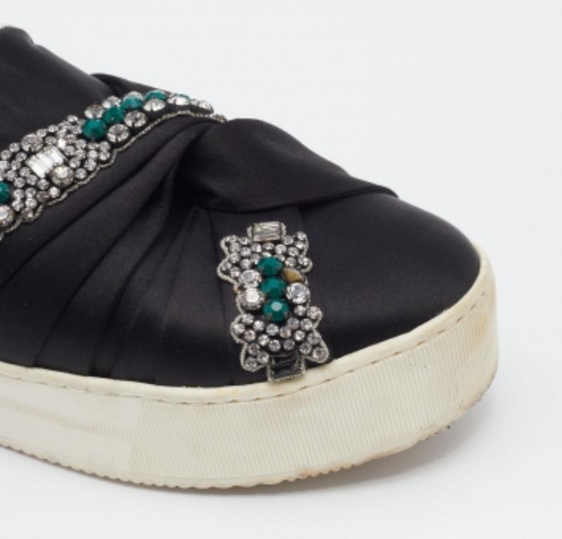 N21 Black/White Satin & Leather Crystal Platform Slip On Sneakers Size 37 For Sale 1