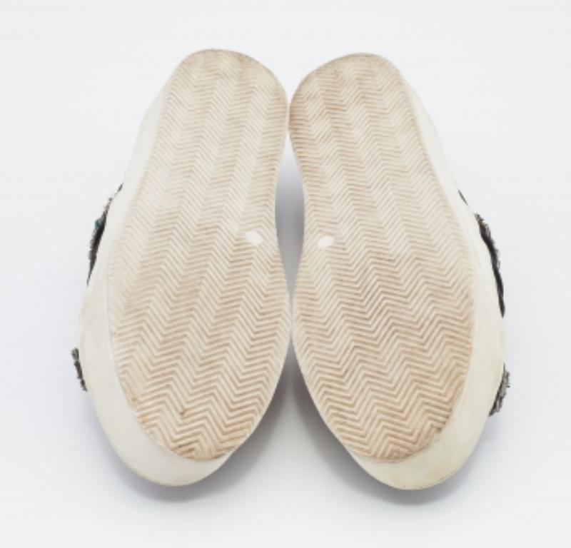 N21 Black/White Satin & Leather Crystal Platform Slip On Sneakers Size 37 For Sale 2