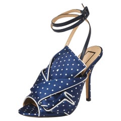 N°21 Blue/White Knotted Polka Dot Fabric Ankle Wrap Peep Toe Sandals Size 37
