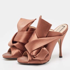 N°21 Brown Satin Raso Knot Peep Toe Mules Size 39