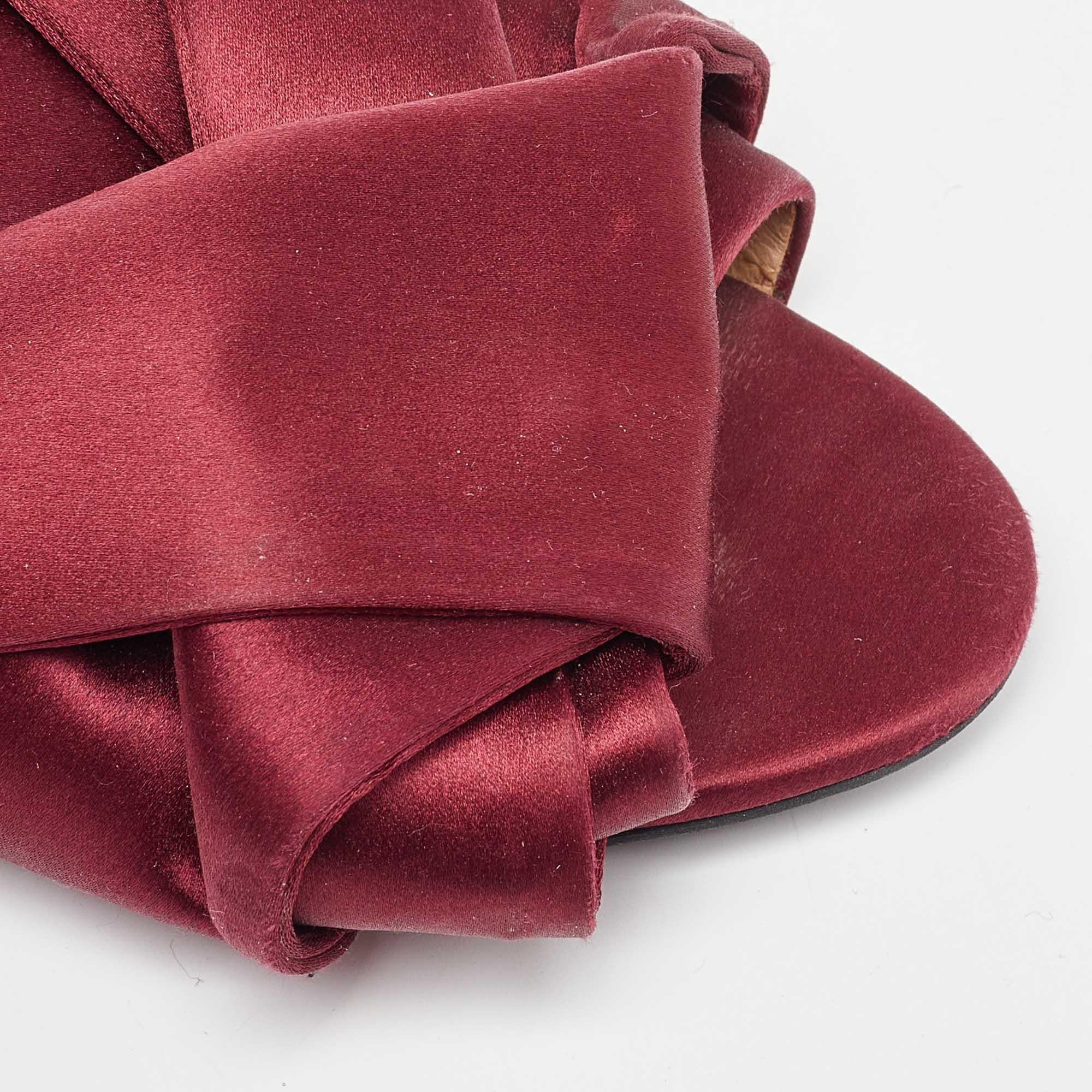 N21 Burgundy Knotted Satin Flat Slides Size 37 For Sale 2