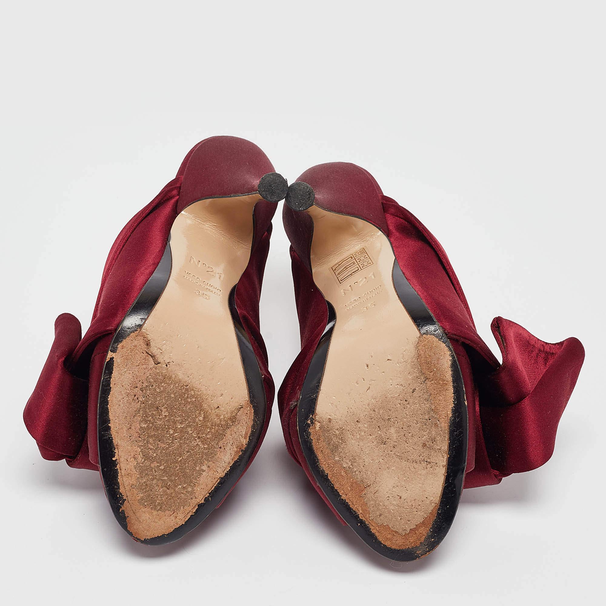N°21 Burgundy Satin Knotted Bow Mules Size 35 For Sale 1