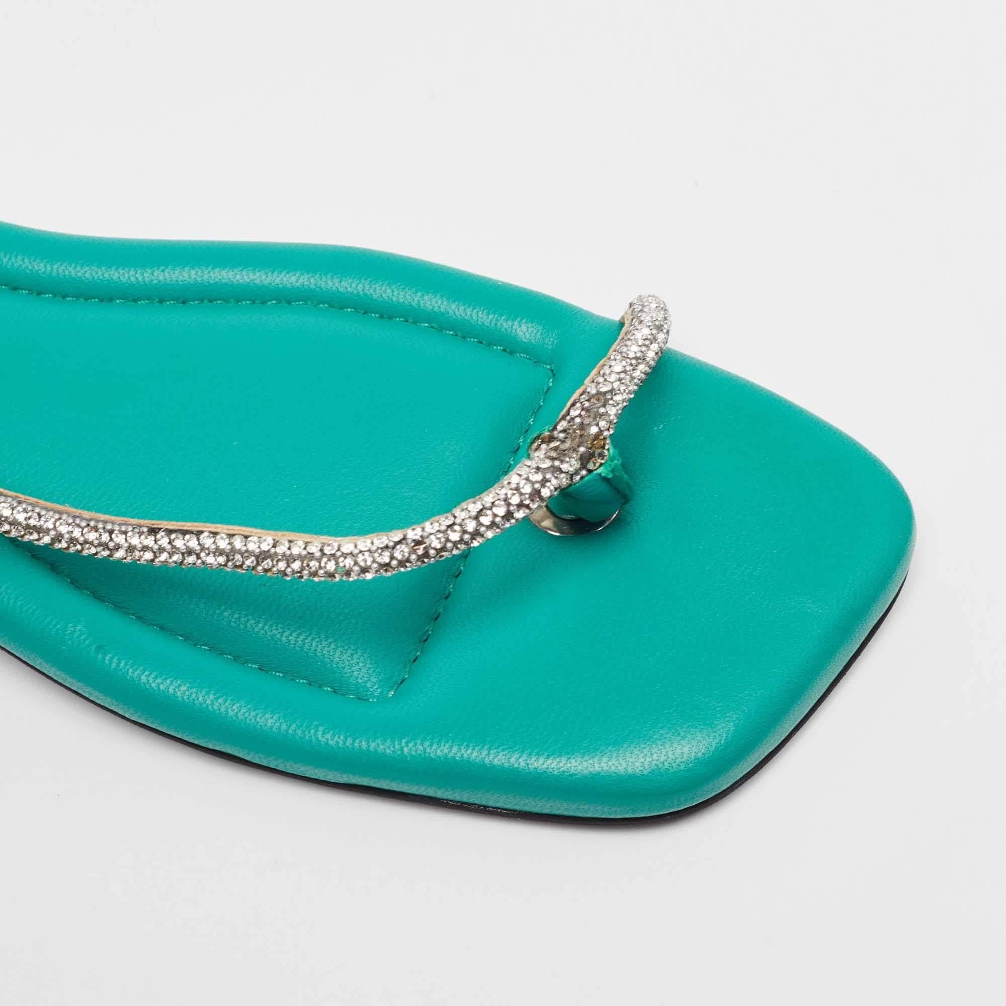 Sandales à bride arrière en cuir vert ornées de cristaux N21, taille 38,5 en vente 3