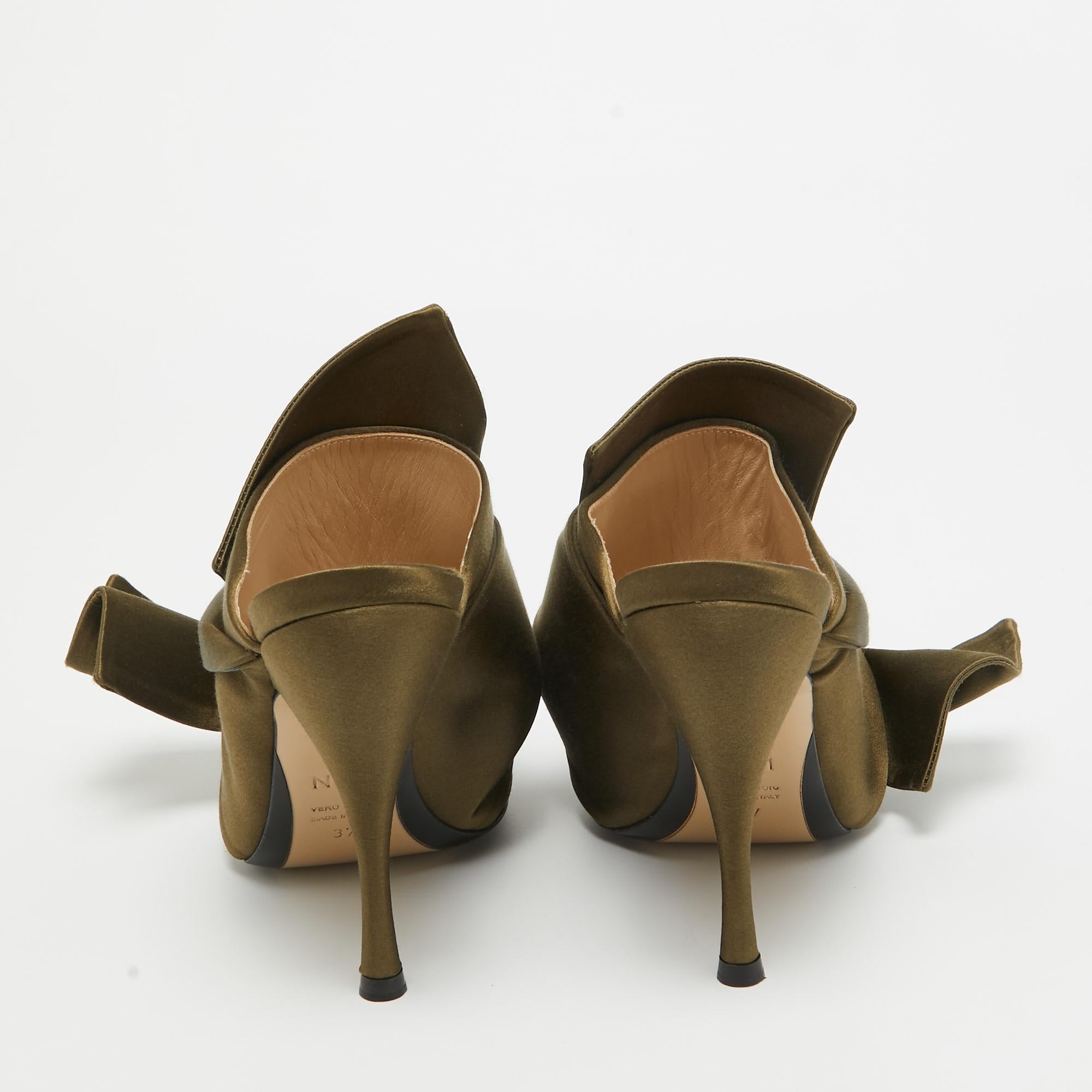 Women's N21 Green Satin Raso Knot Mules Sandals Size 37 For Sale