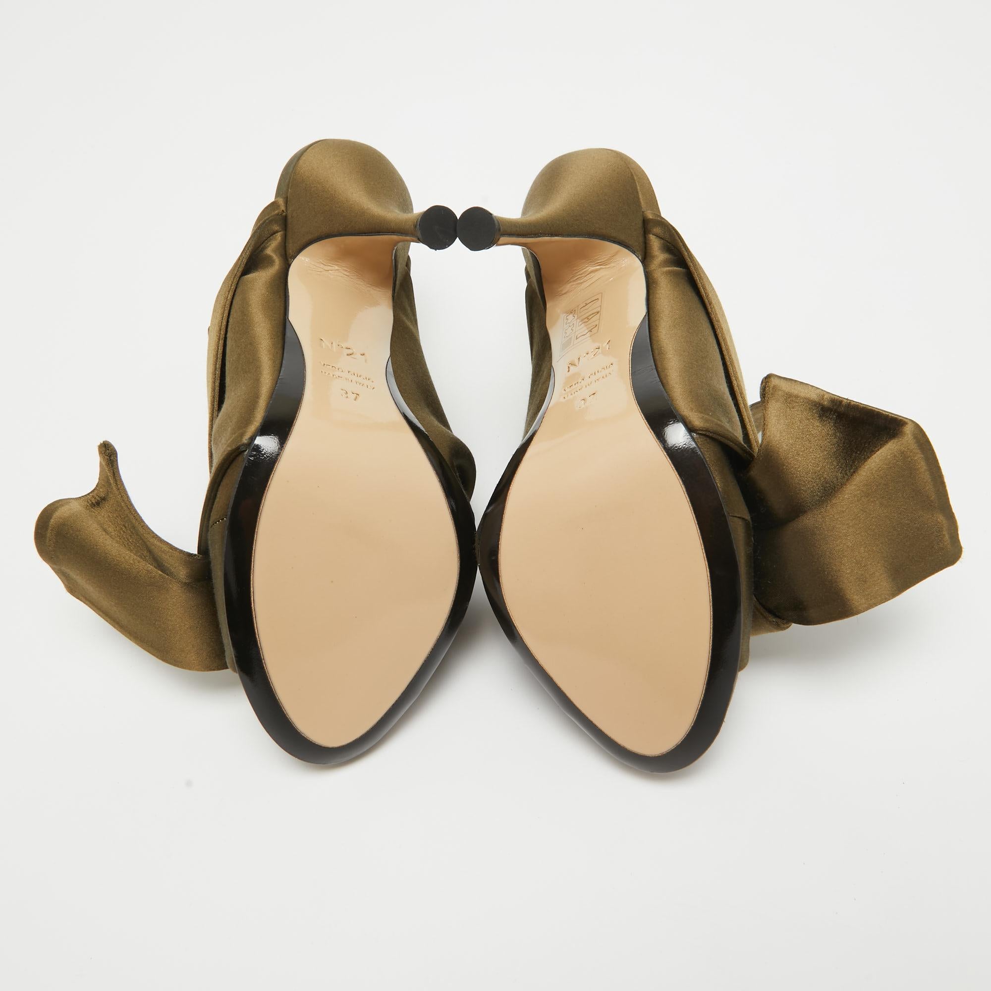 N21 Green Satin Raso Knot Mules Sandals Size 37 For Sale 1