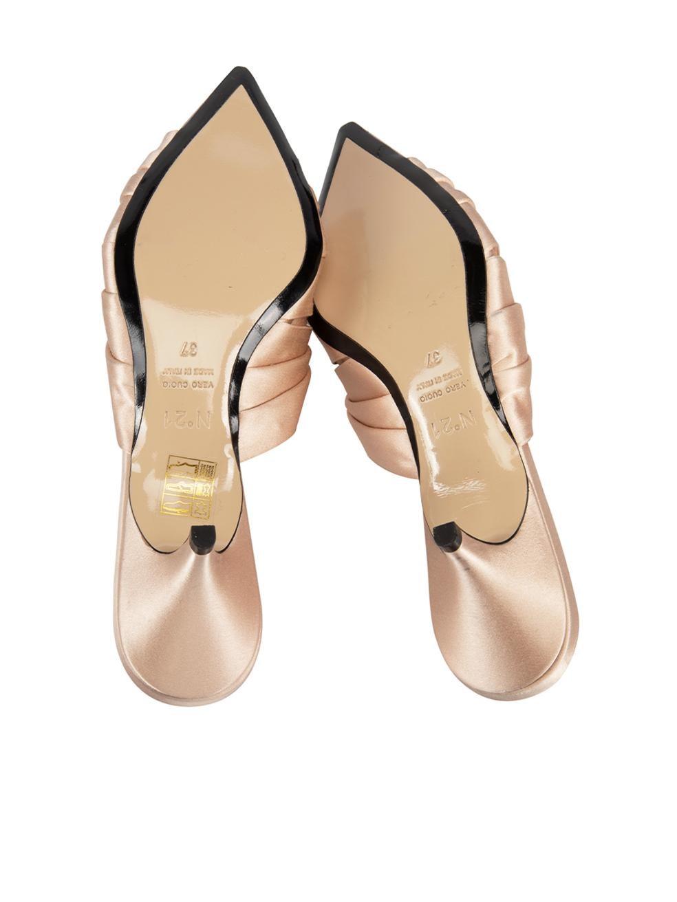 N°21 Light Pink Satin Knot Accent Mules Size IT 37 In New Condition In London, GB