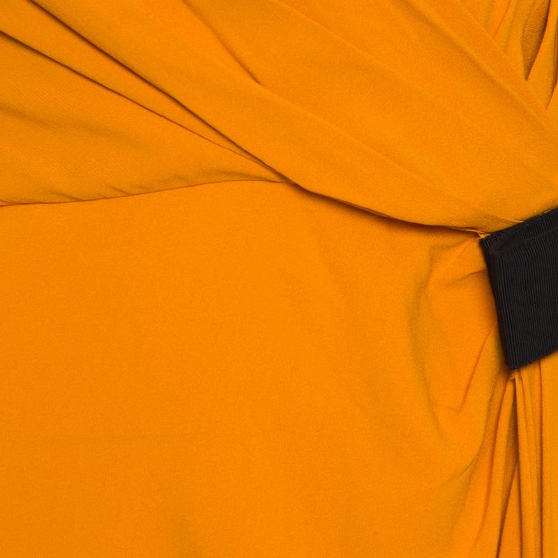 N21 Mustard Yellow Asymmetric Pleat Detail Lace Trim Maxi Dress L In Good Condition In Dubai, Al Qouz 2
