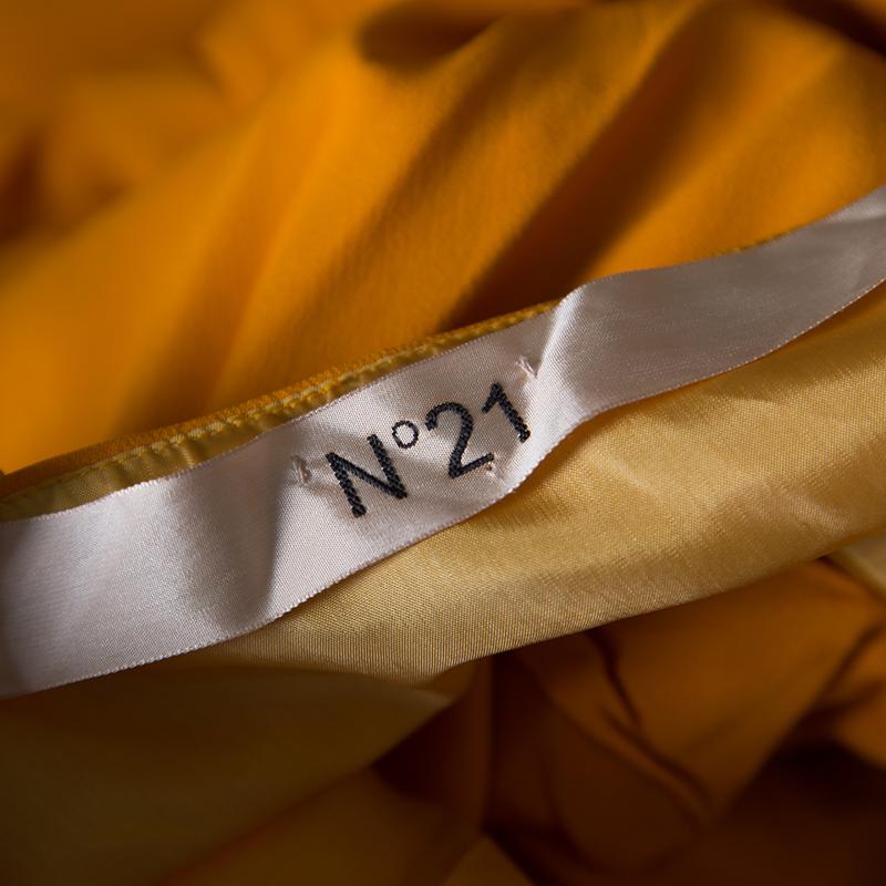 Women's N21 Mustard Yellow Asymmetric Pleat Detail Lace Trim Maxi Dress L