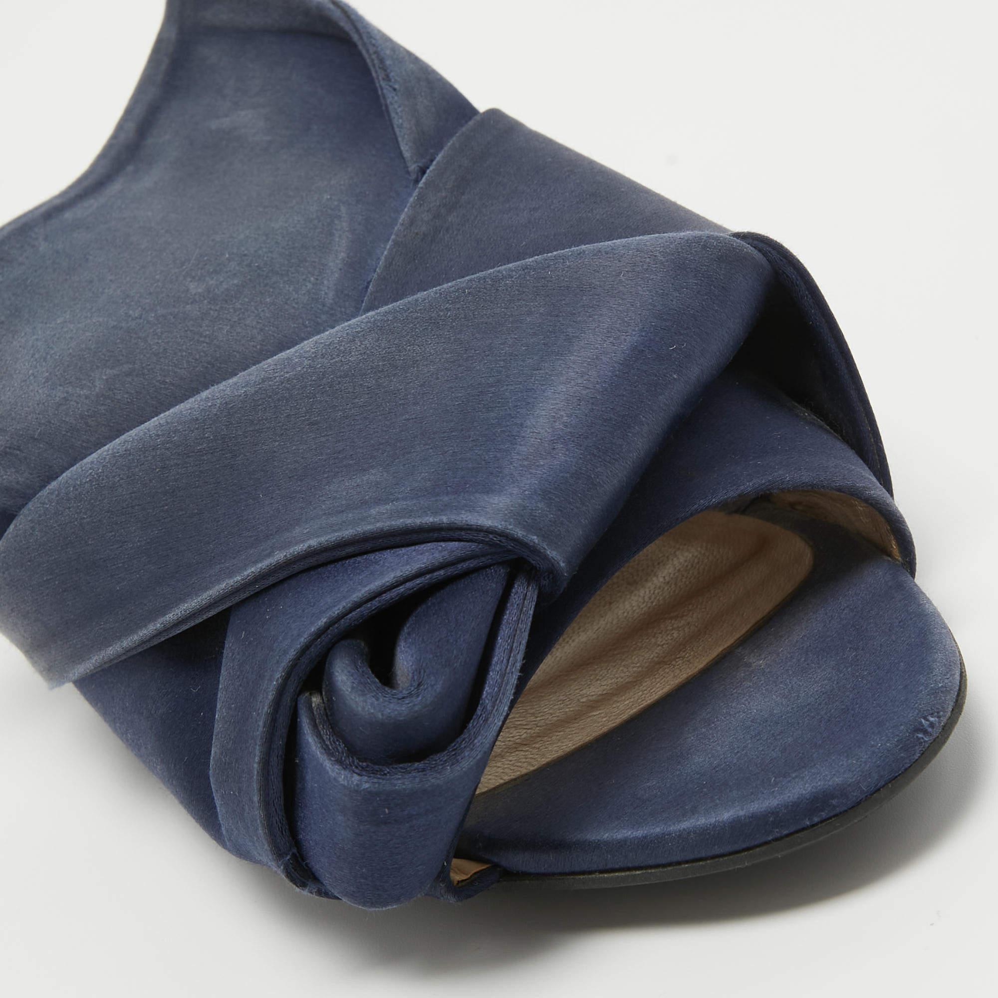 N°21 Navy Blue Satin Knot Flat Mules Size 38.5 3