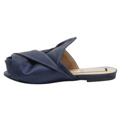 N°21 Navy Blue Satin Knot Flat Mules Size 38.5