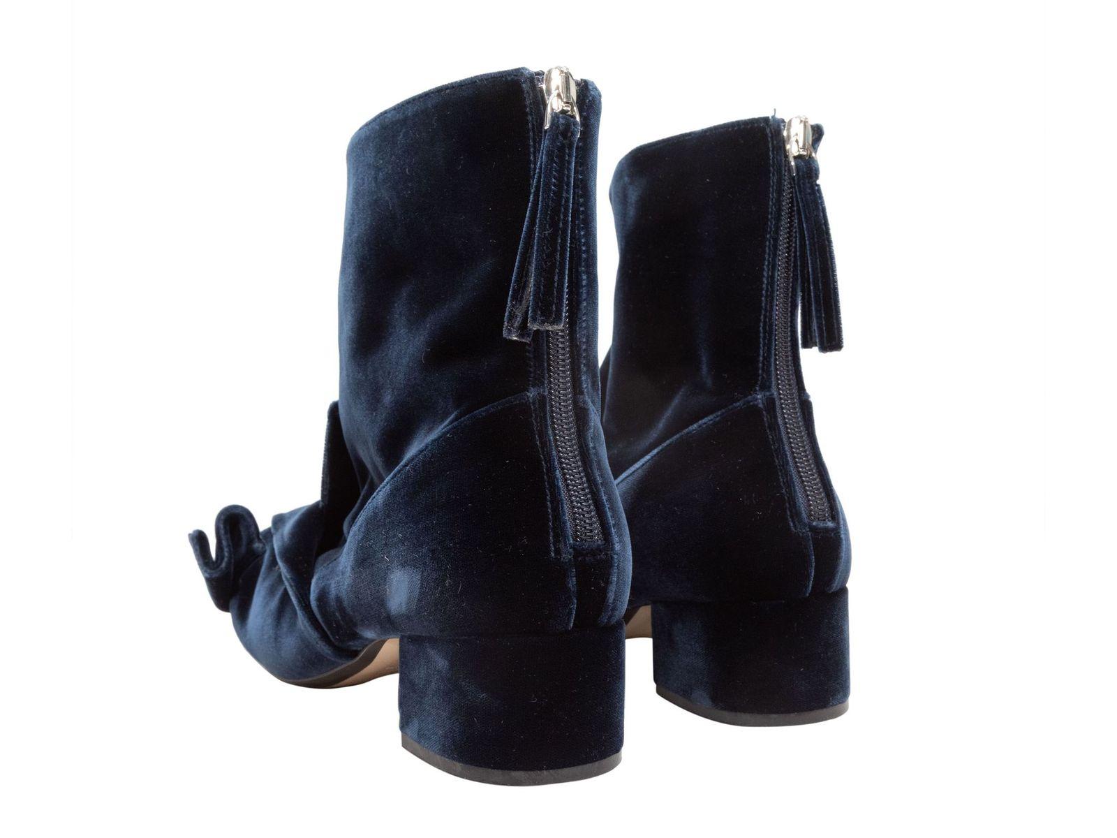 Women's N21 Navy Velvet Ruffle-Accented Ankle Boots