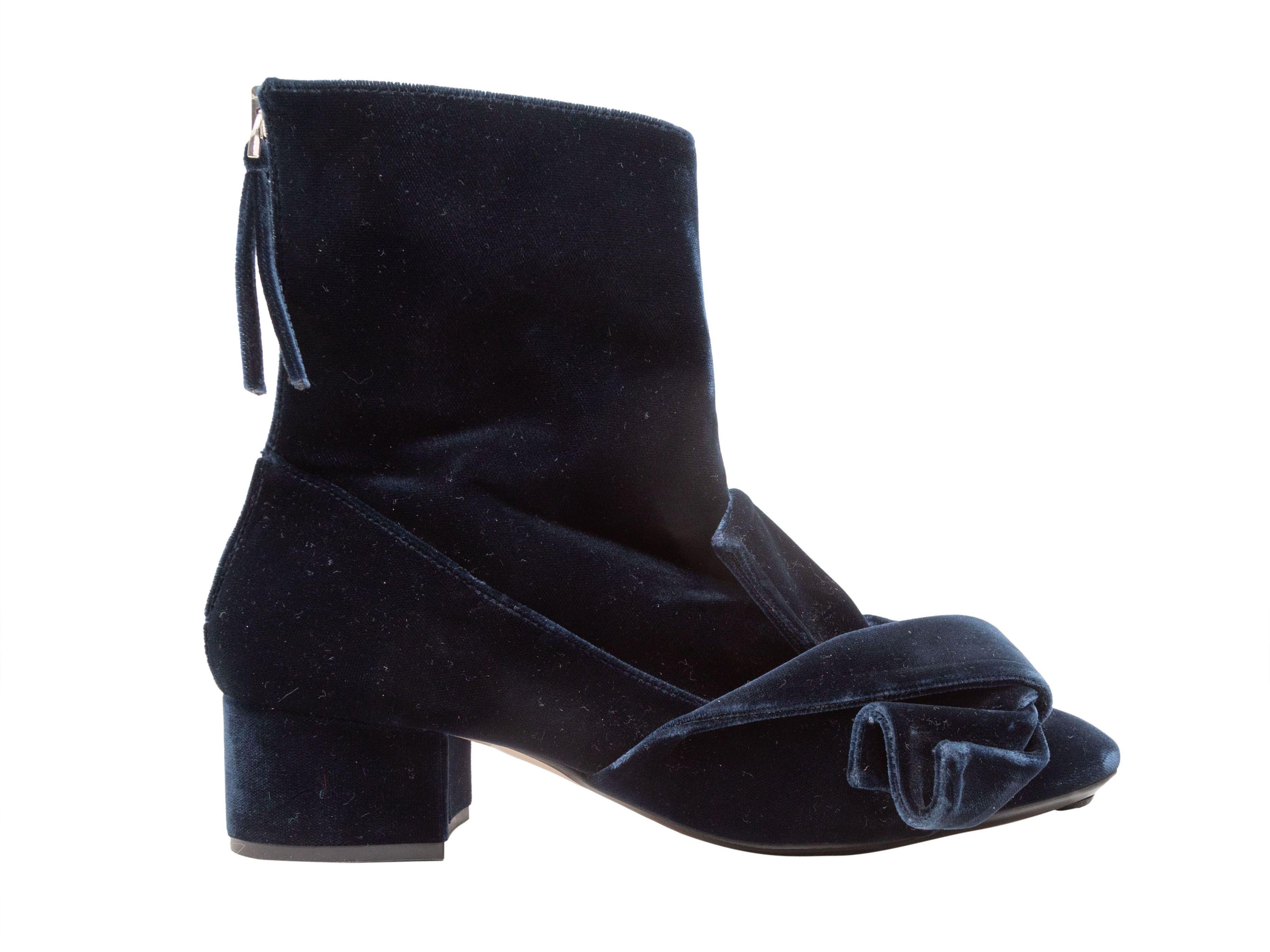 N21 Navy Velvet Ruffle-Accented Ankle Boots 1