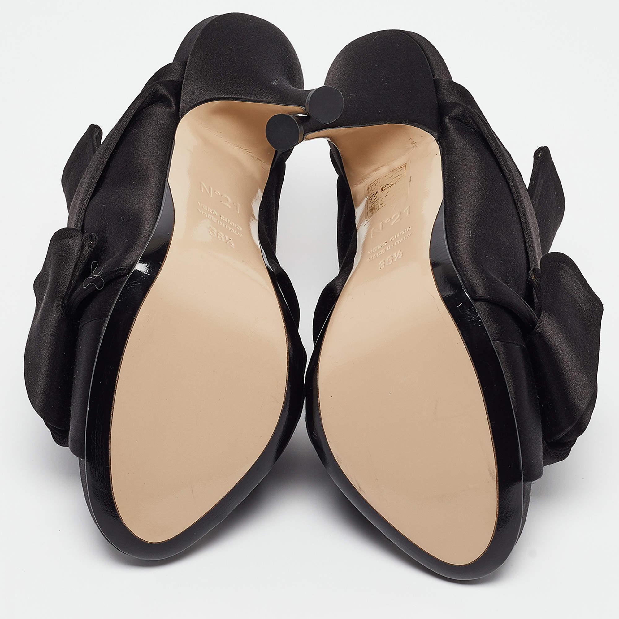 N°21 Olive Noir Satin Raso Knot Slides plates Taille 36.5 2