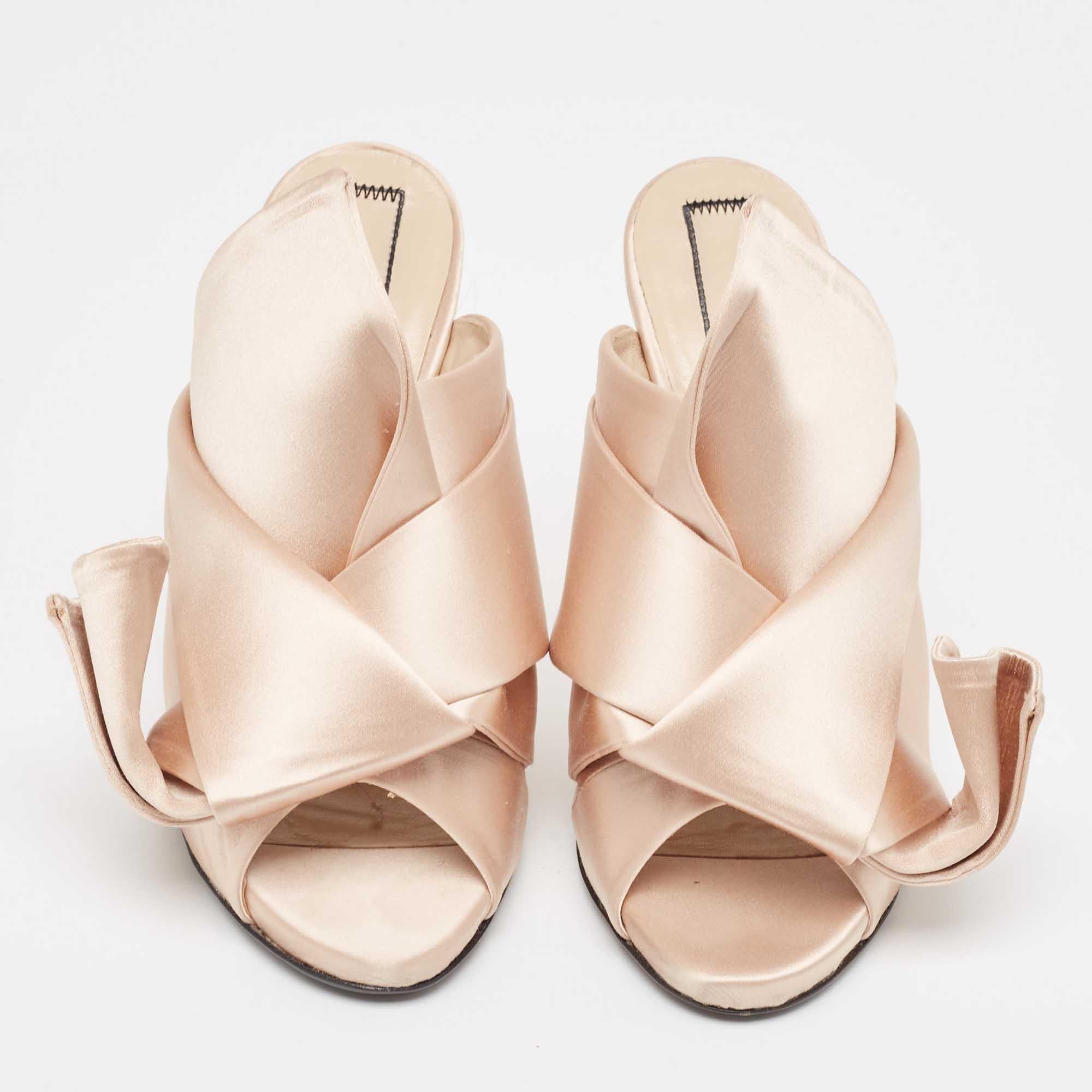 Beige N21 Pink Satin Raso Knot Mule Sandals Size 37