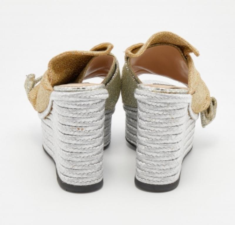 N21 Silver/Gold Fabric Raso Knot Espadrille Platform Wedge Sandals Size 35.5 For Sale 1