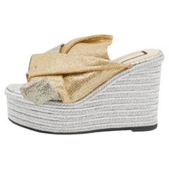 N21 Silver/Gold Fabric Raso Knot Espadrille Platform Wedge Sandals Size 35.5