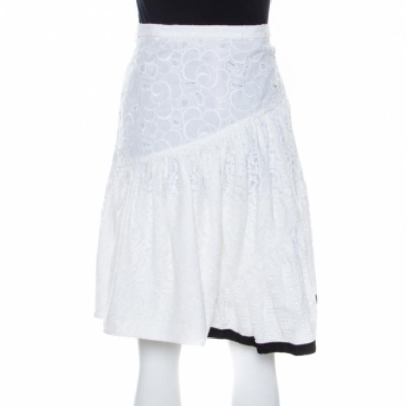 N21 Falda de algodón blanco con paneles de encaje S en venta 1