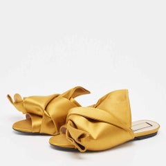 N°21 Yellow Satin Raso Knot Flat Slides Sizes 37